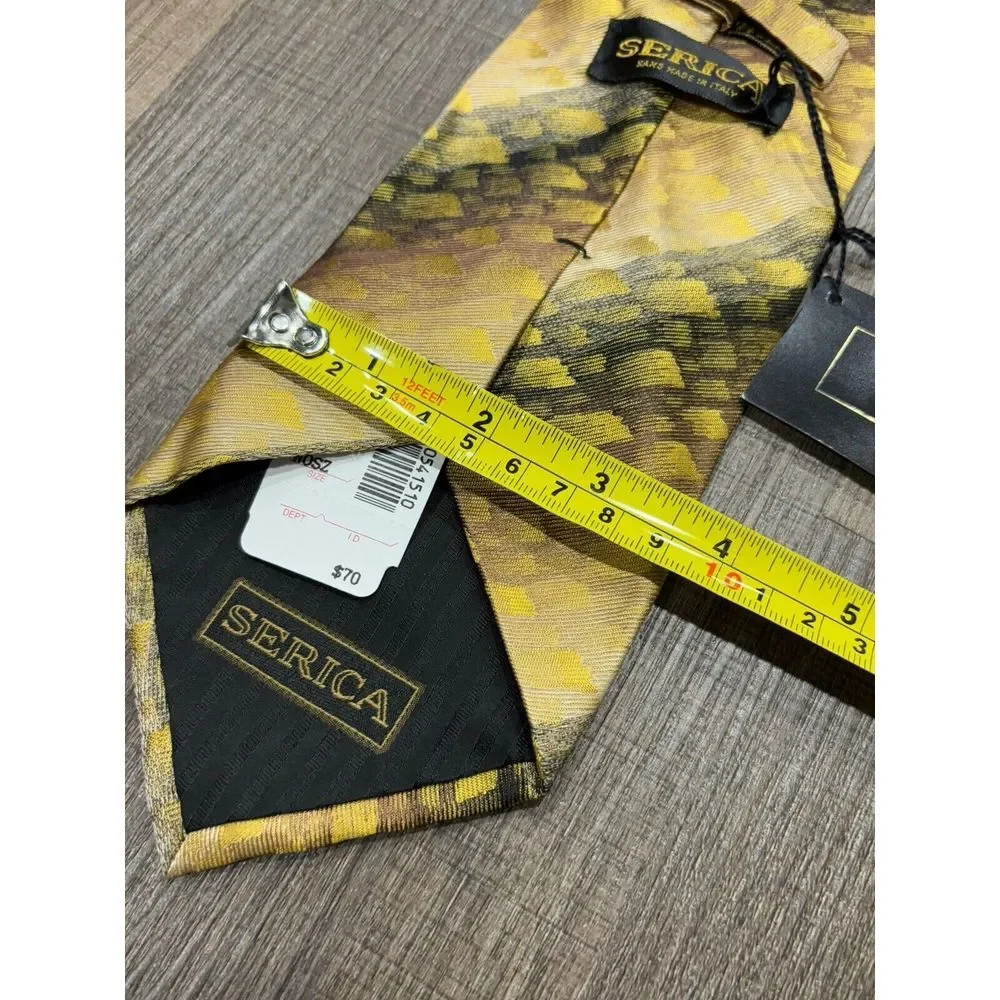 SERICA Men's Tie Golden‎ Abstract  Luxury Silk Necktie NWT